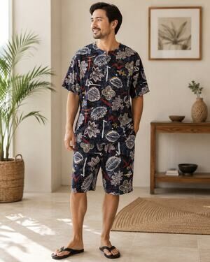 Angderson Size Large Short Sleeve Shirt And Bermuda Shorts Set 100% Rayon